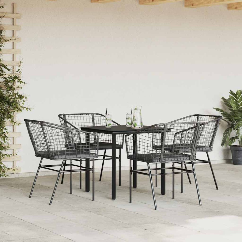 Set de sufragerie de grădină 5 piese neagră Sticlă Poly Rattan - 2 | YEO