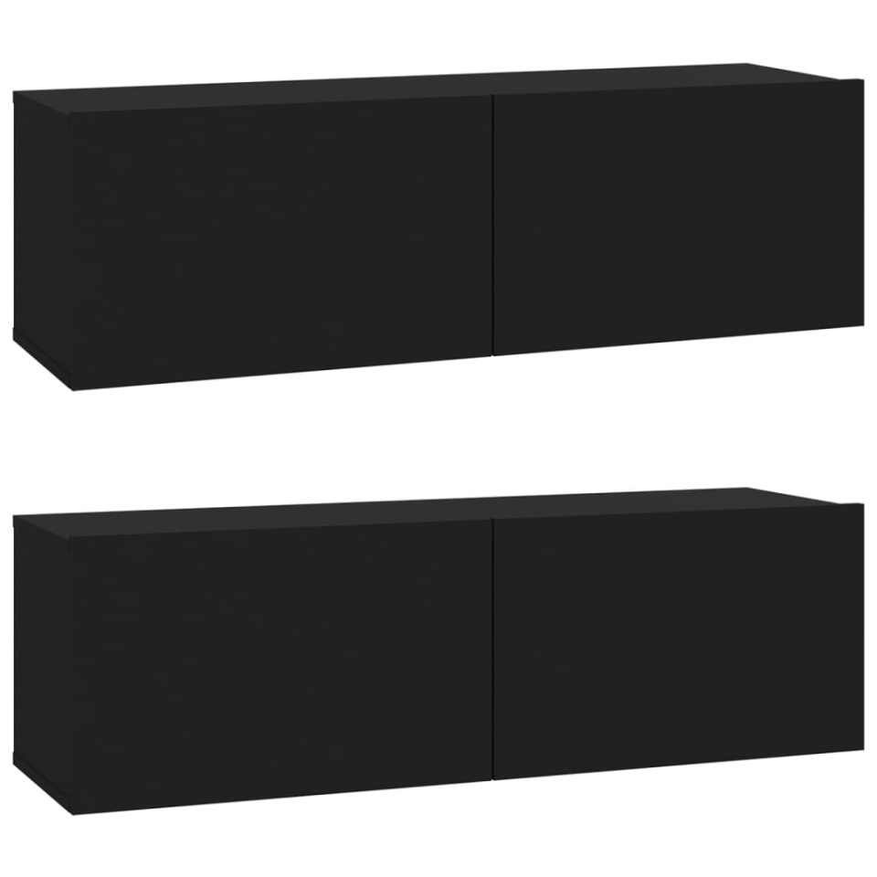 Set dulap TV, 4 piese, negru, lemn prelucrat - 2 | YEO