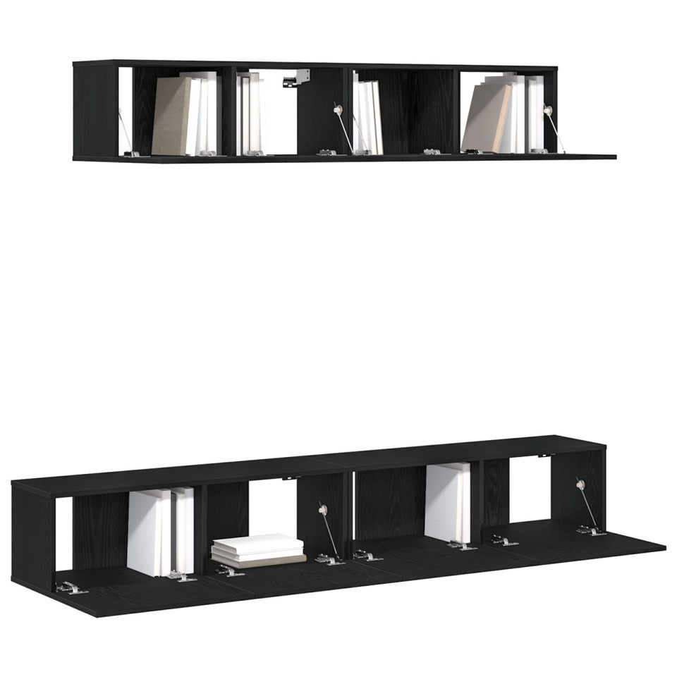 Set dulap TV, 4 piese, negru, lemn prelucrat - 2 | YEO