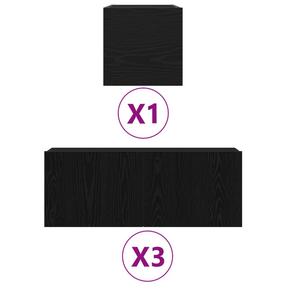 Set dulap TV, 4 piese, stejar negru, lemn prelucrat - 2 | YEO