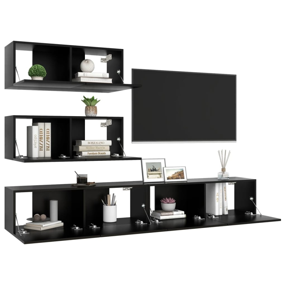 Set dulapuri TV, 4 buc., negru, lemn prelucrat - 2 | YEO