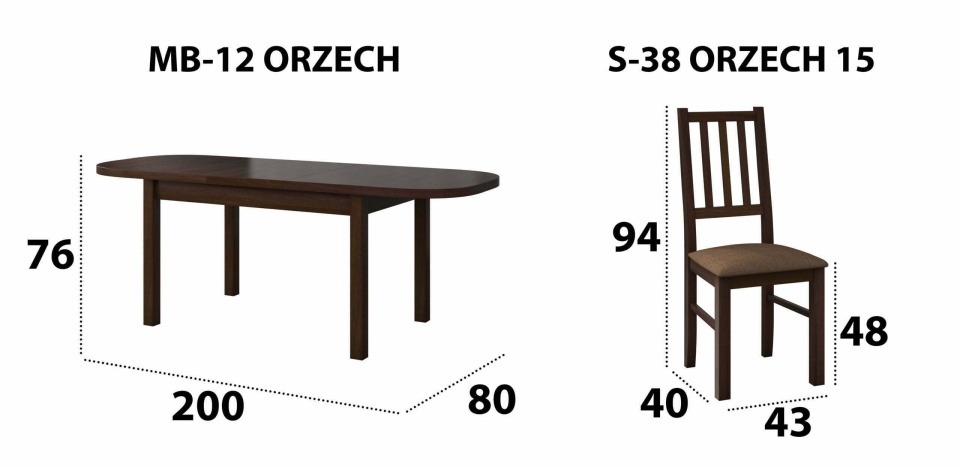 Set masa extensibila 160x200cm cu 4 scaune tapitate, mb-12 venus1 si s-38 boss4 o15, nuc, lemn masiv de fag, stofa