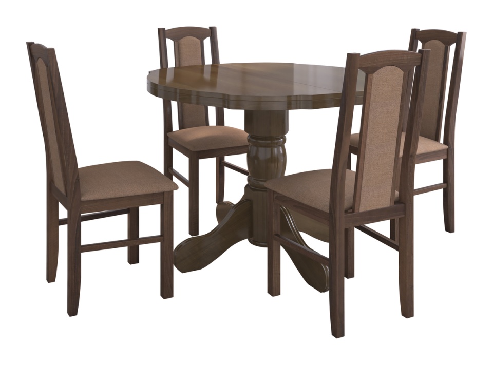 Set masa extensibila Kan 100x135 cm, lemn masiv, culoare nuc, blat din mdf cu 4 scaune tapitate S-37 Boss7 o15, stofa - 1 | YEO