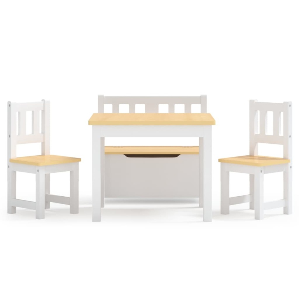 Set masă&scaune pentru copii, 4 piese, alb și bej, MDF - 2 | YEO