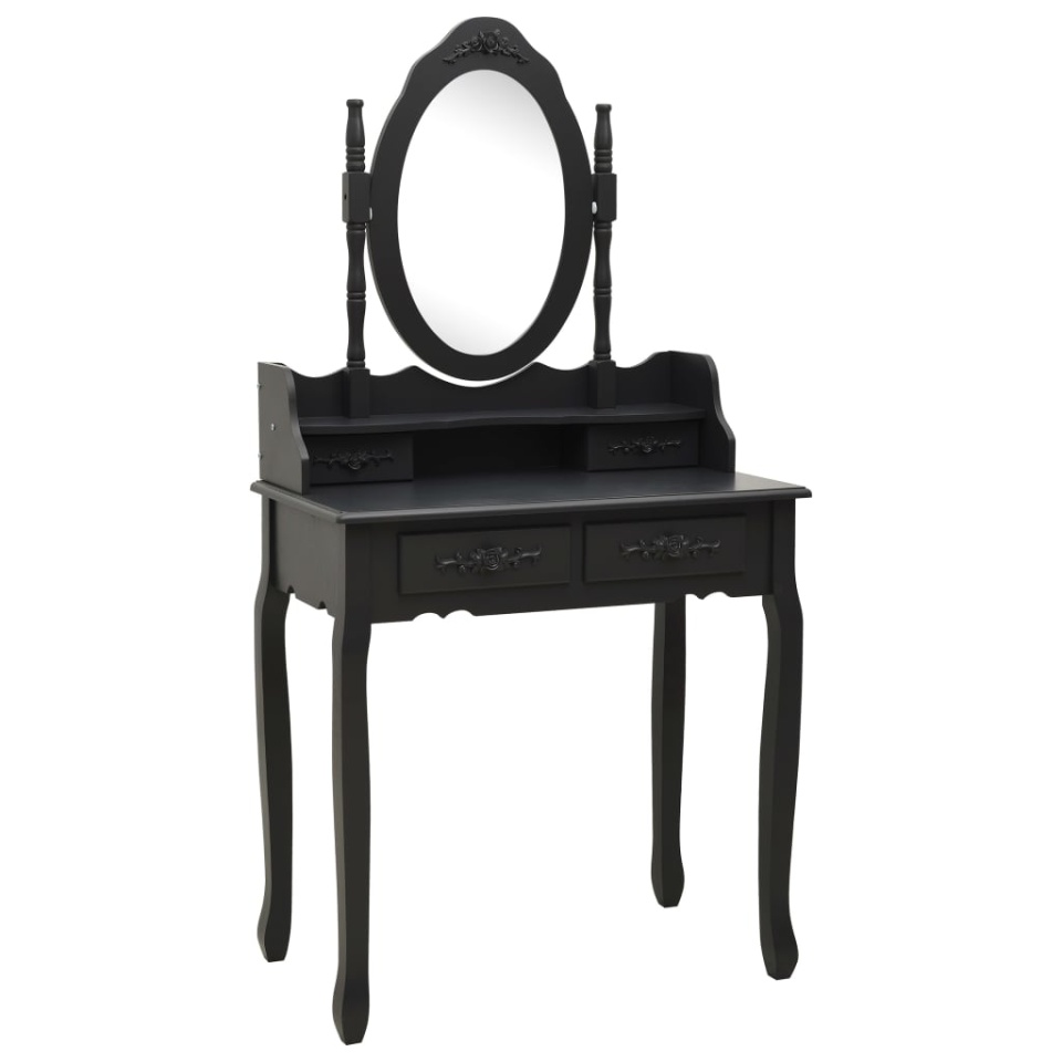 Set masă toaletă cu taburet negru 75x69x140 cm lemn paulownia - 1 | YEO