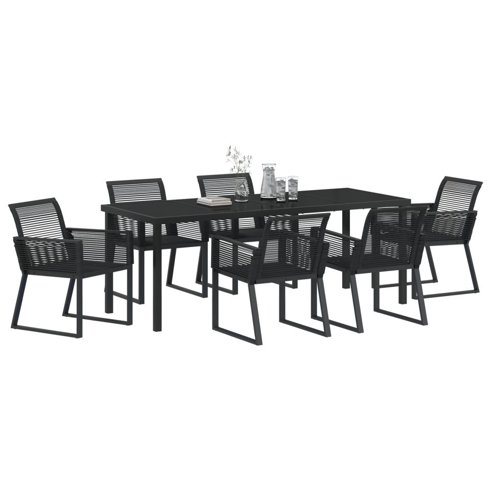 Set mese grădină 7 piese Negru Rattan Poliester - 2 | YEO
