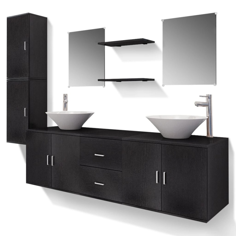 Set mobilier baie 11 piese, chiuvete și robinete incluse, negru - 1 | YEO