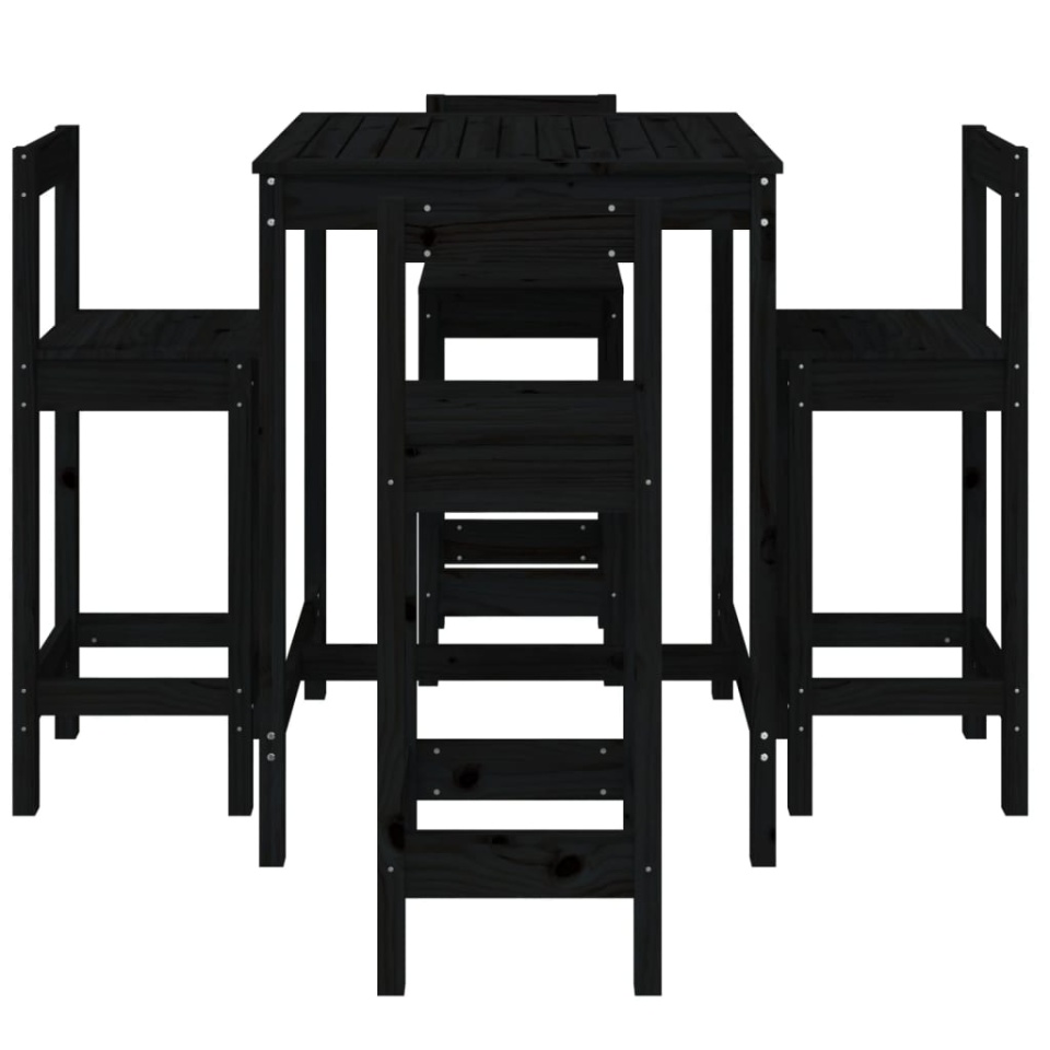 Set mobilier bar de grădină, 5 piese, negru, lemn masiv de pin - 3 | YEO
