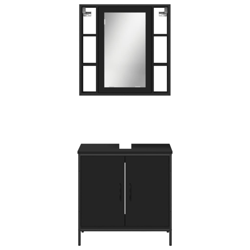 Set mobilier de baie, 2 piese, negru, lemn compozit - 4 | YEO