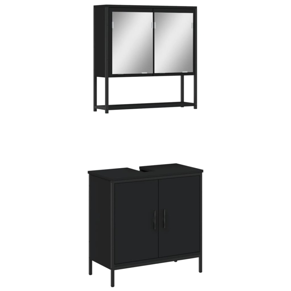 Set mobilier de baie, 2 piese, negru, lemn compozit - 1 | YEO