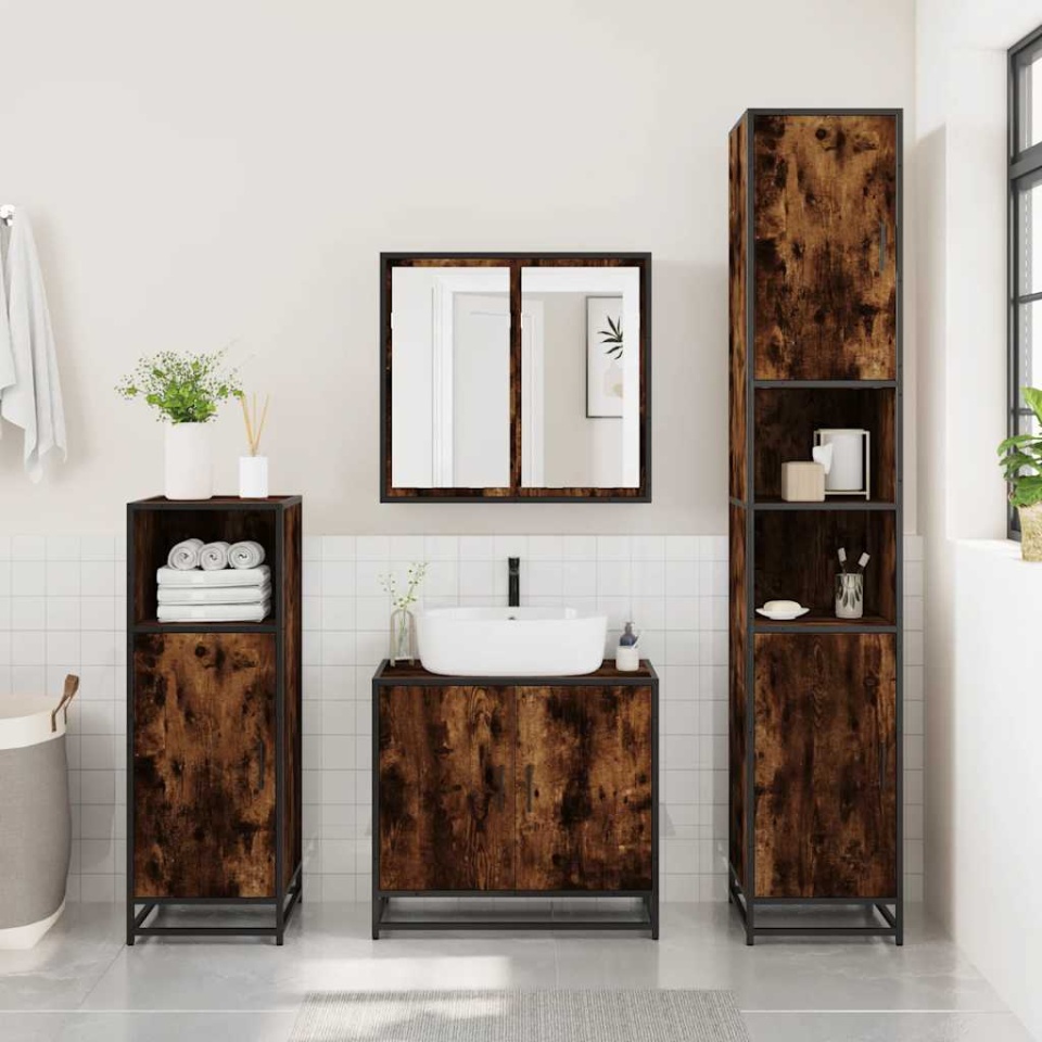 Set mobilier de baie, 2 piese, stejar fumuriu, lemn prelucrat - 3 | YEO
