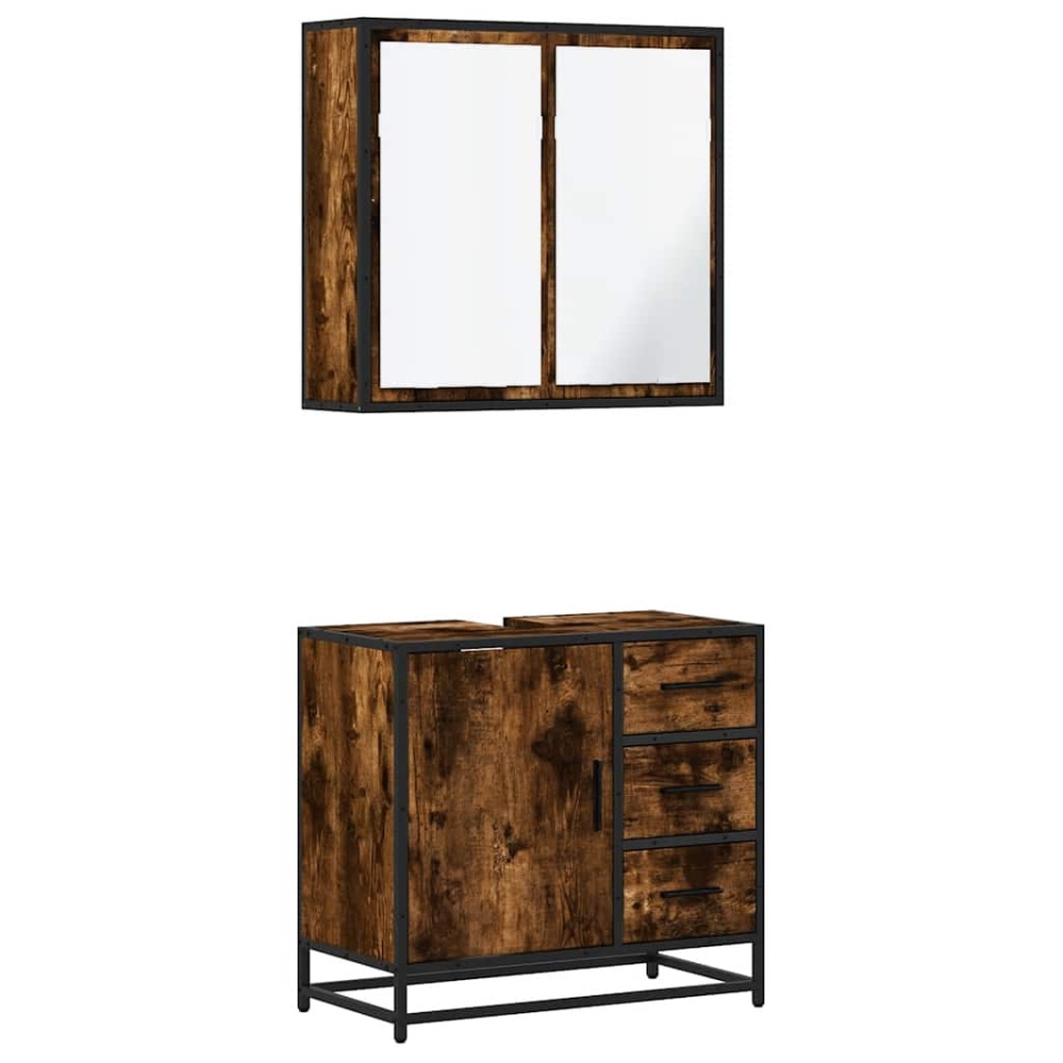 Set mobilier de baie, 2 piese, stejar fumuriu, lemn prelucrat - 1 | YEO