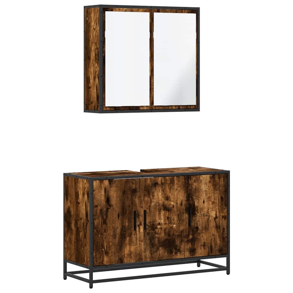 Set mobilier de baie, 2 piese, stejar fumuriu, lemn prelucrat - 1 | YEO