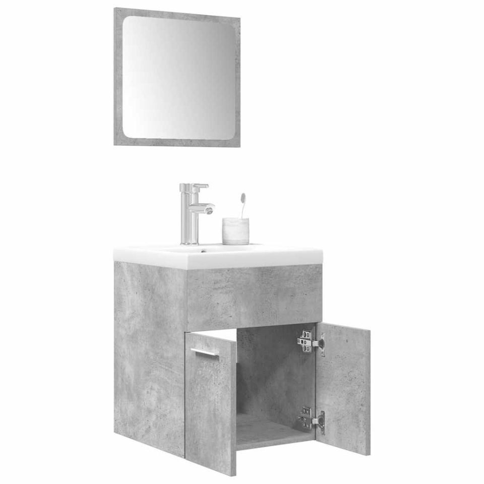 Set mobilier de baie, 3 piese, gri beton, lemn compozit