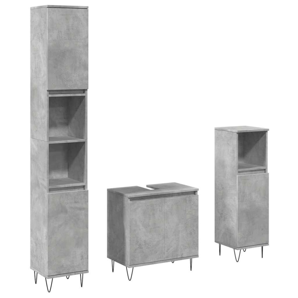 Set mobilier de baie, 3 piese, gri beton, lemn compozit - 1 | YEO