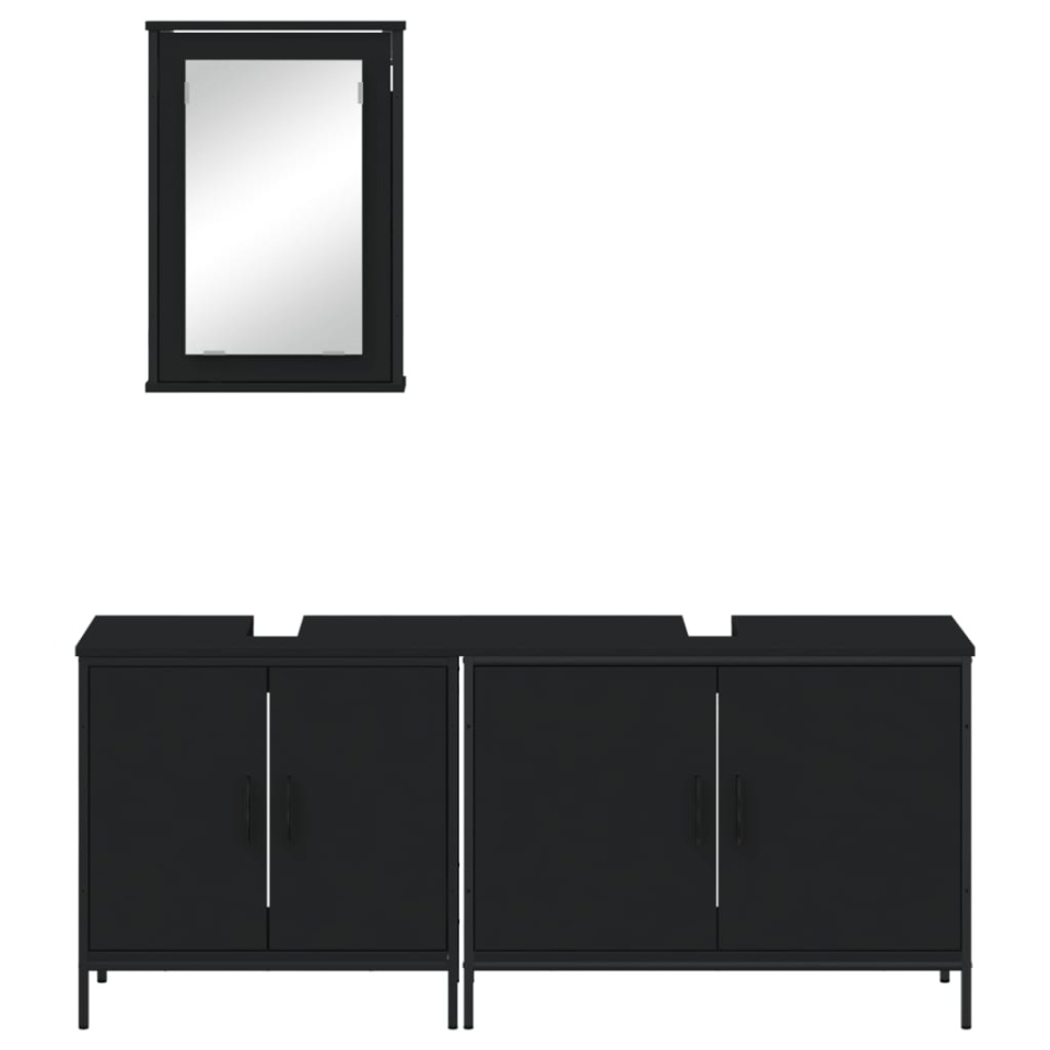 Set mobilier de baie, 3 piese, negru, lemn compozit - 4 | YEO