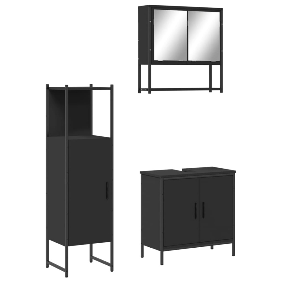 Set mobilier de baie, 3 piese, negru, lemn compozit - 1 | YEO