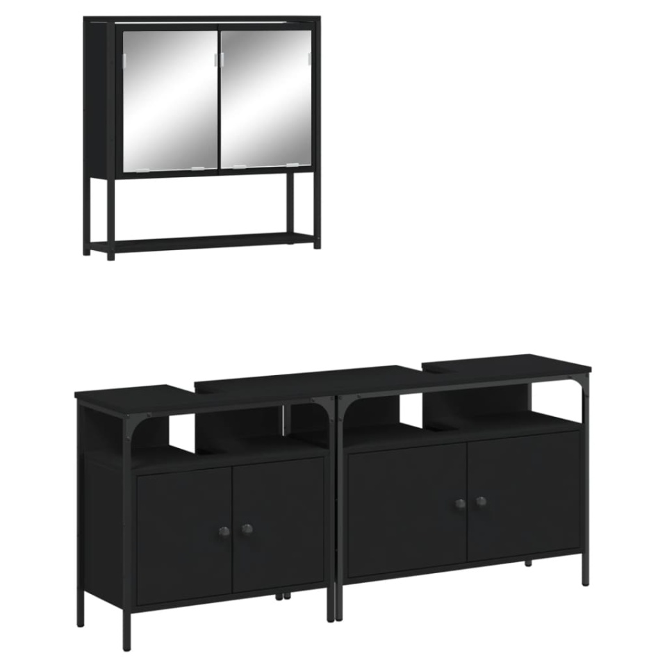 Set mobilier de baie, 3 piese, negru, lemn compozit - 1 | YEO