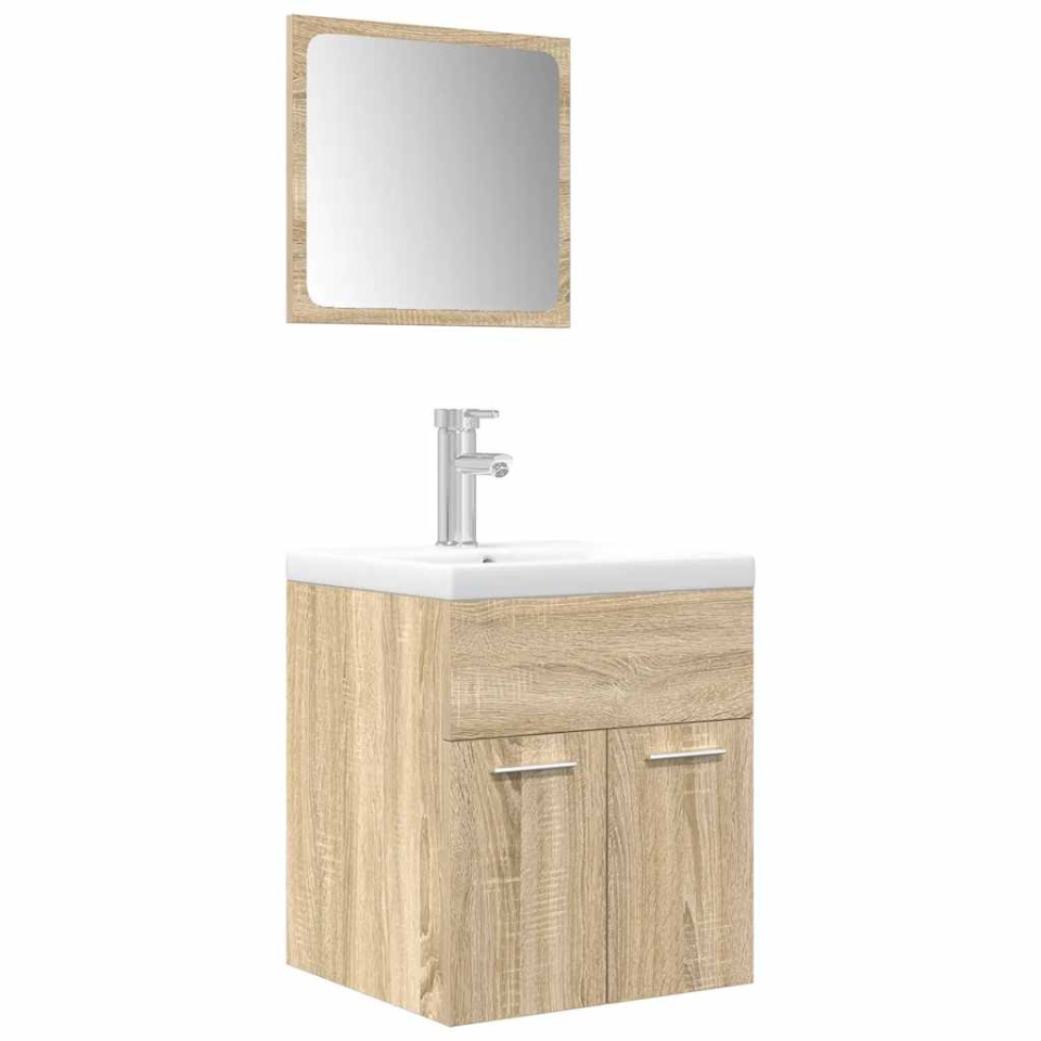 Set mobilier de baie, 3 piese, stejar sonoma, lemn prelucrat - 1 | YEO
