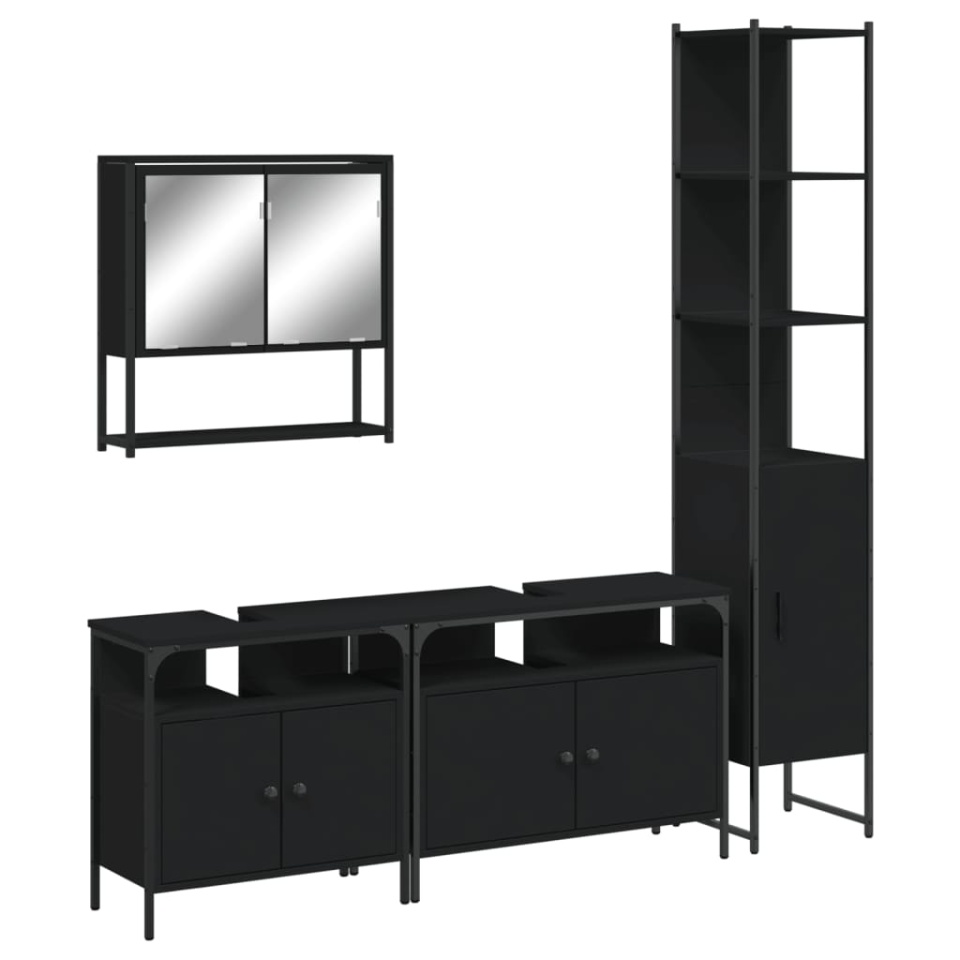 Set mobilier de baie, 4 piese, negru, lemn prelucrat - 1 | YEO