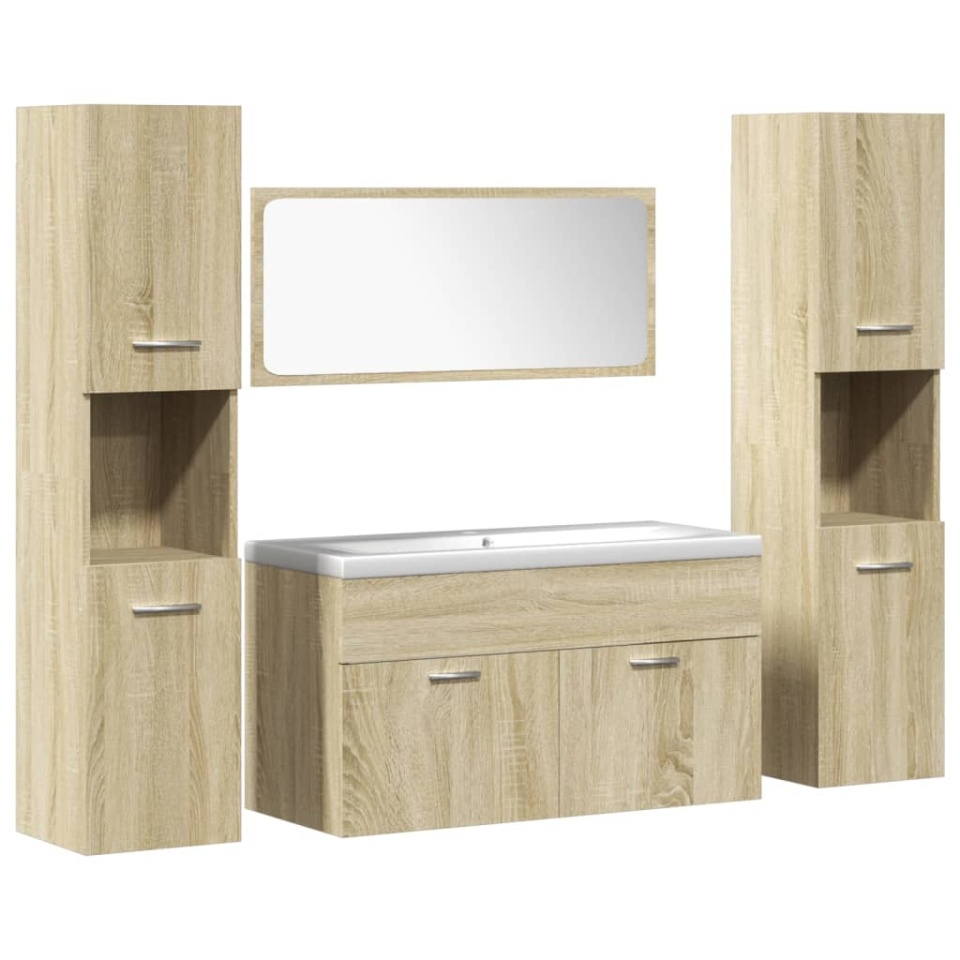 Set mobilier de baie, 5 piese, stejar sonoma, lemn prelucrat - 1 | YEO