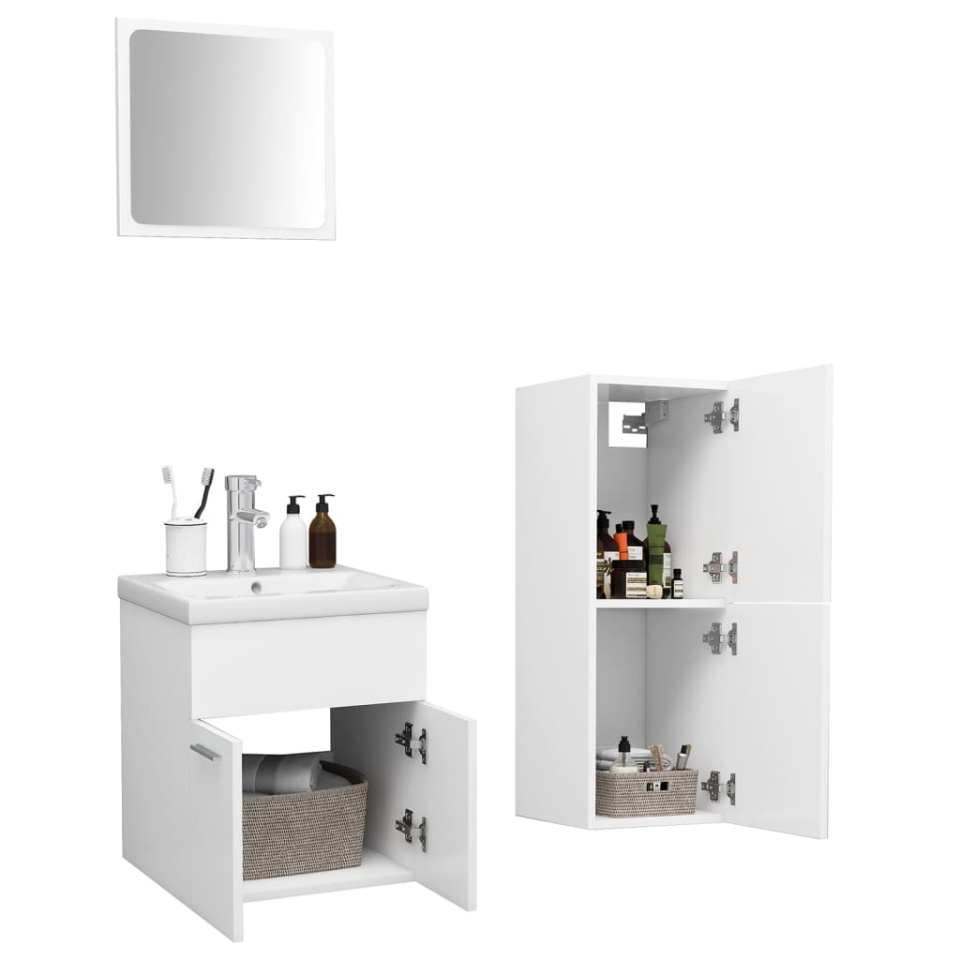 Set mobilier de baie, alb, lemn prelucrat - 2 | YEO