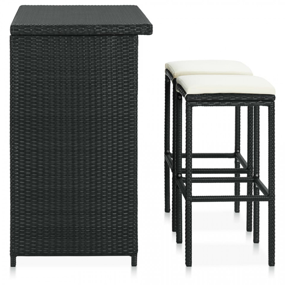 Set mobilier de bar, 3 piese, negru, poliratan - 3 | YEO