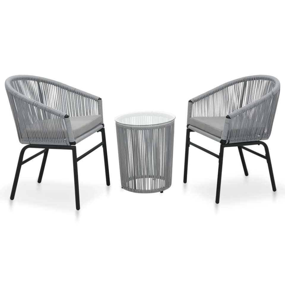 Set mobilier de bistro cu perne, 3 piese, gri, ratan PE