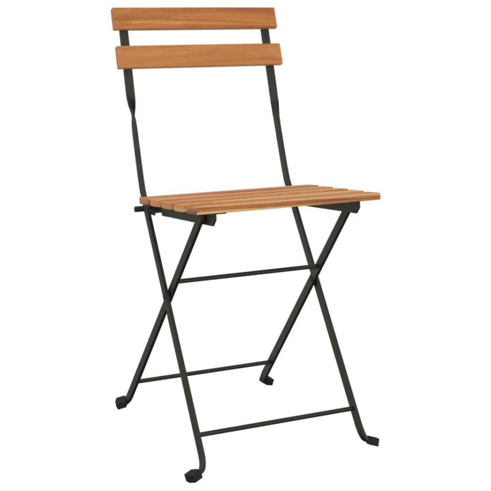 Set mobilier de bistro pliabil, 3 piese, lemn masiv tec și oțel - 3 | YEO
