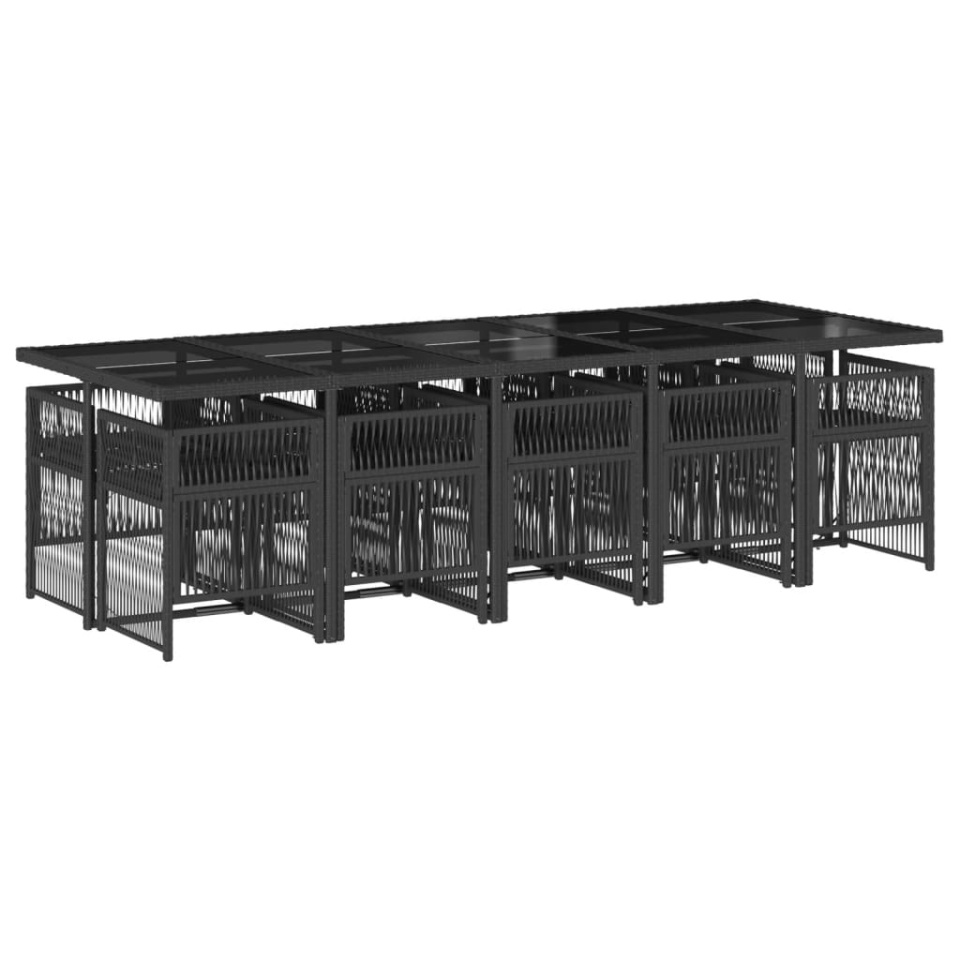 Set mobilier de exterior cu perne, 11 piese, negru, poliratan - 2 | YEO