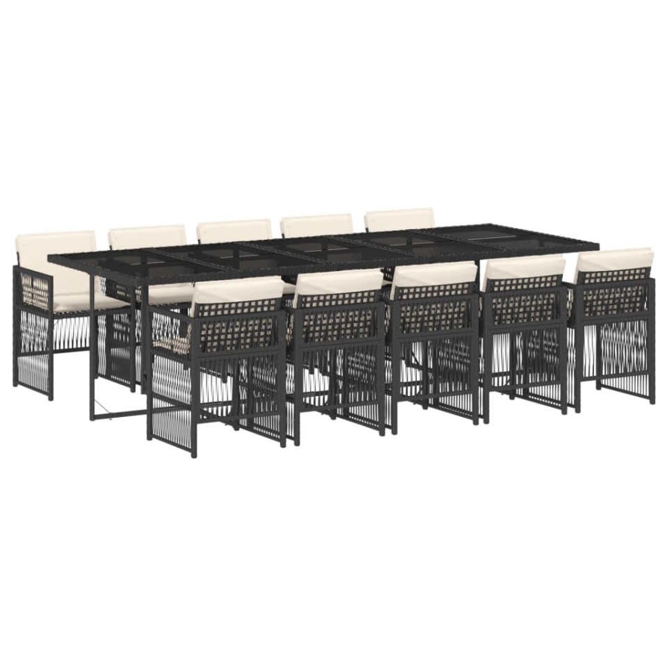 Set mobilier de exterior cu perne, 11 piese, negru, poliratan - 1 | YEO
