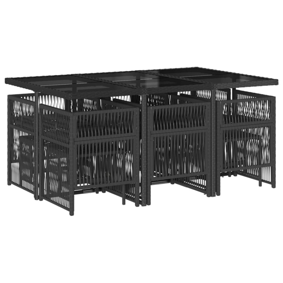 Set mobilier de exterior cu perne, 11 piese, negru, poliratan - 2 | YEO