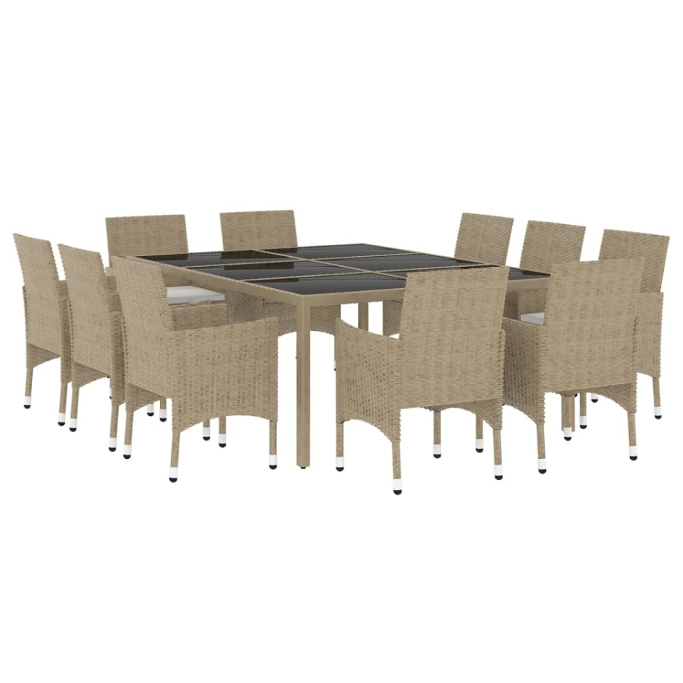 Set mobilier de grădină, 11 piese, bej, poliratan - 2 | YEO