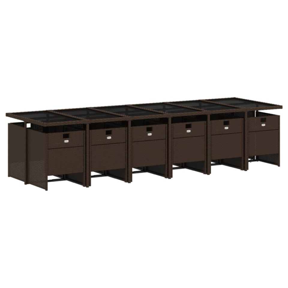 Set mobilier de grădină, 13 piese, maro, cu perne, poliratan - 2 | YEO