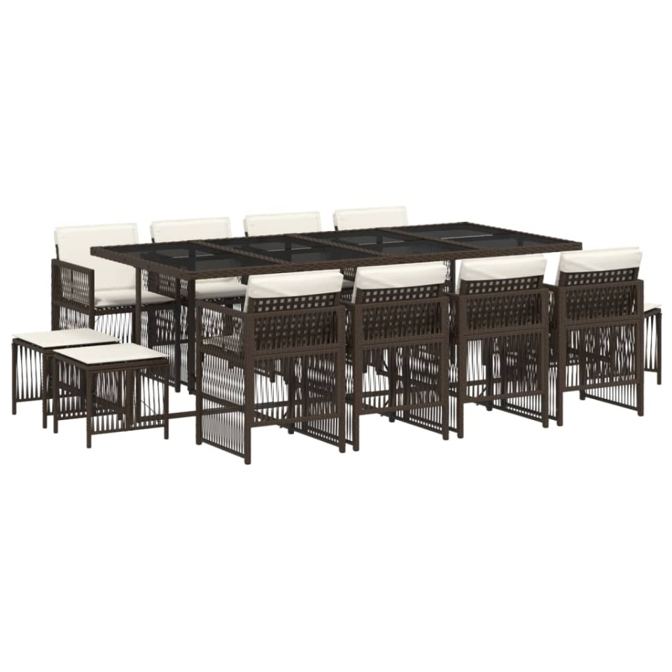 Set mobilier de grădină, 13 piese, maro, cu perne, poliratan - 1 | YEO