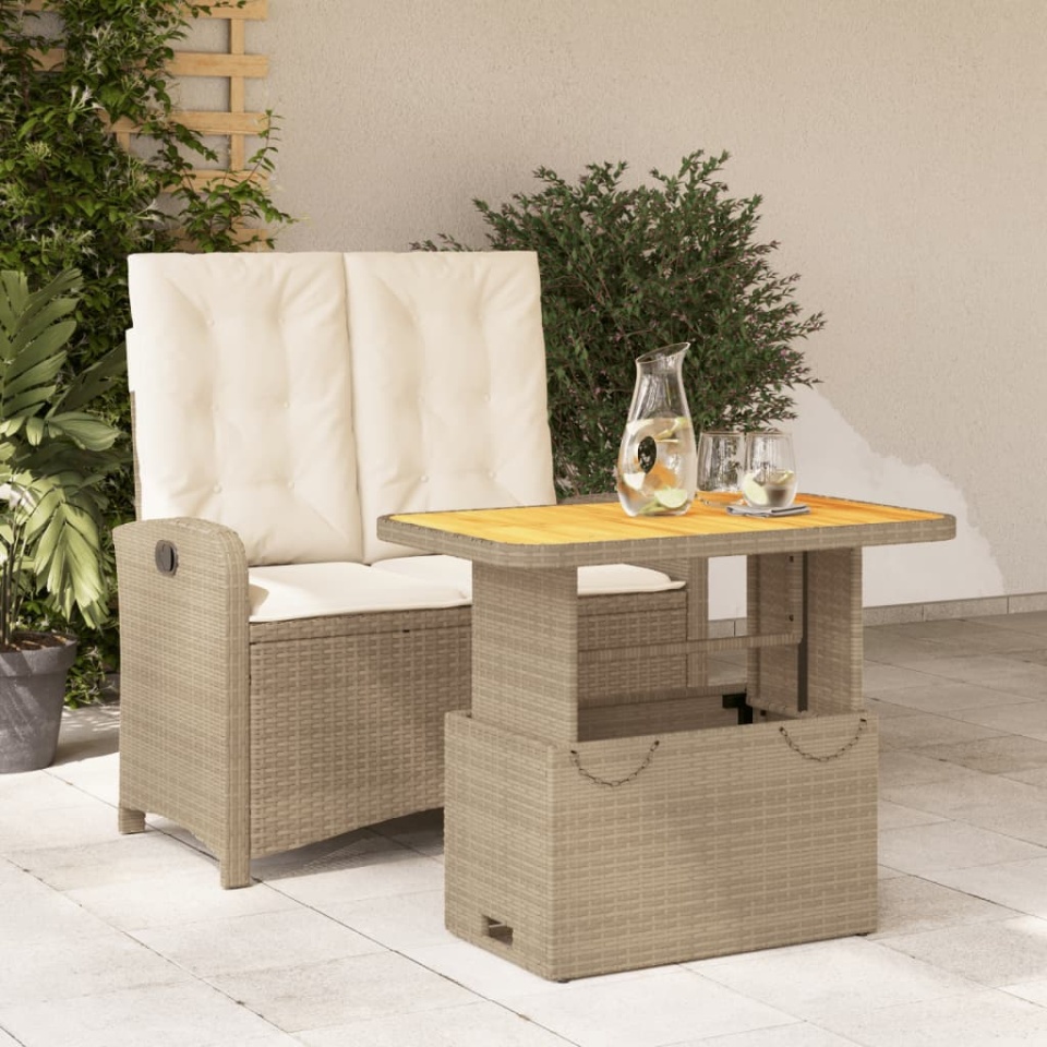 Set mobilier de grădină, 2 piese, cu perne, bej, poliratan