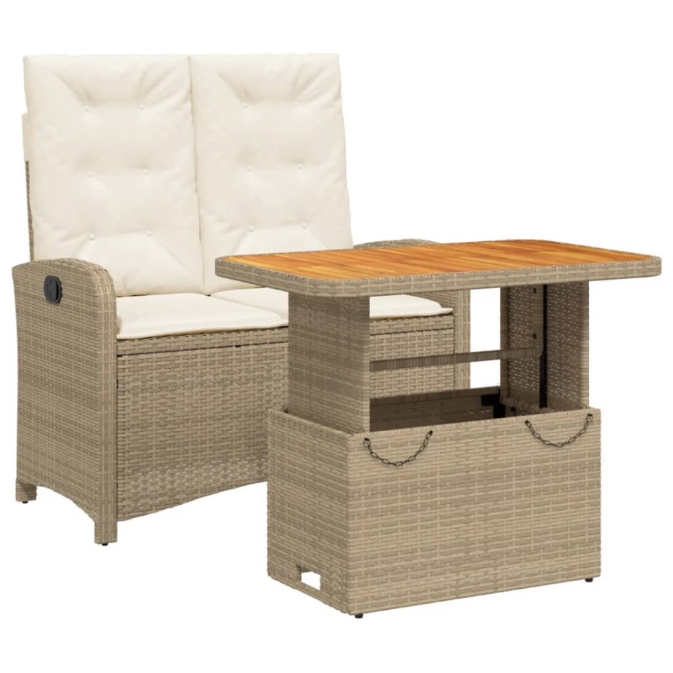 Set mobilier de grădină, 2 piese, cu perne, bej, poliratan - 1 | YEO