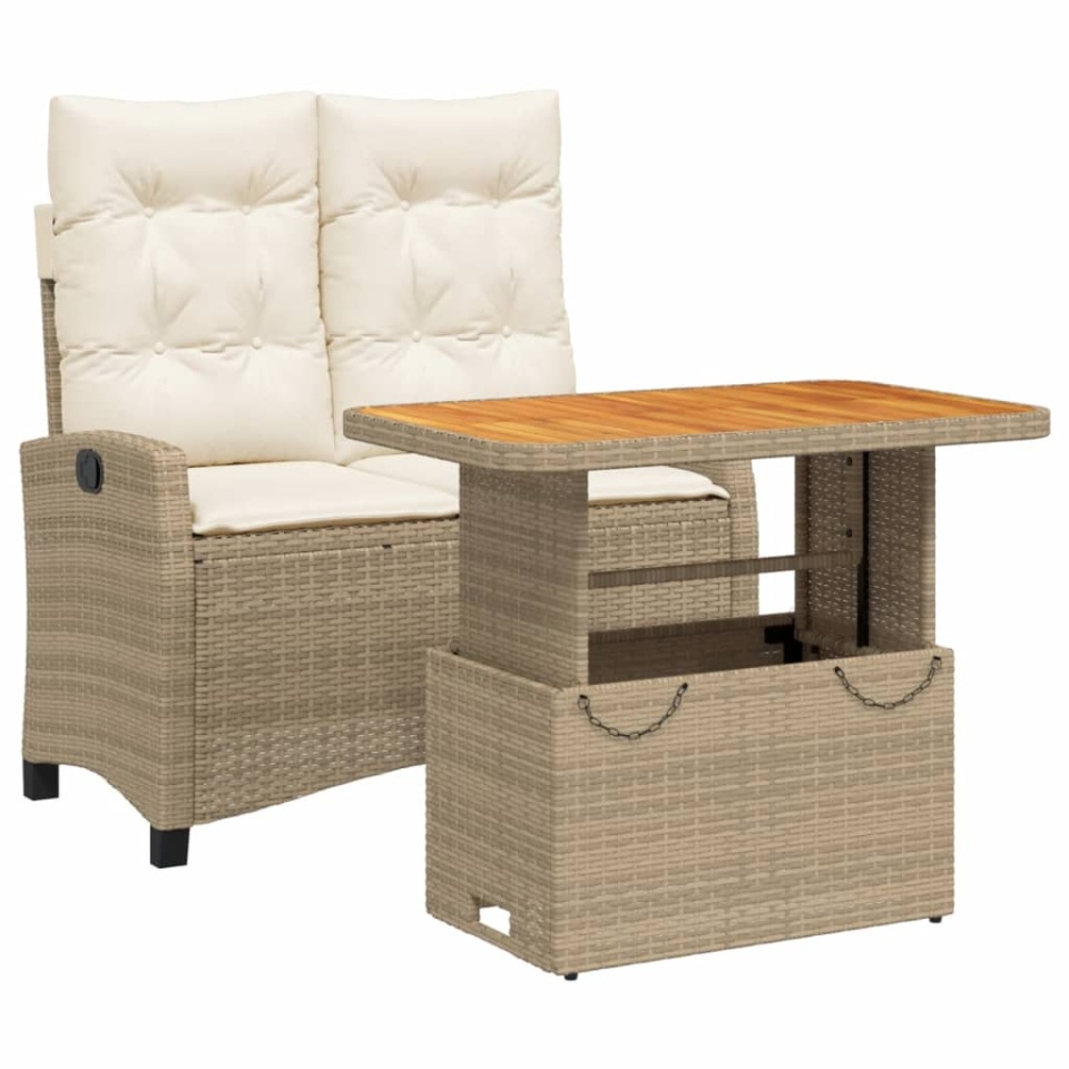 Set mobilier de grădină, 2 piese, cu perne, bej, poliratan - 1 | YEO