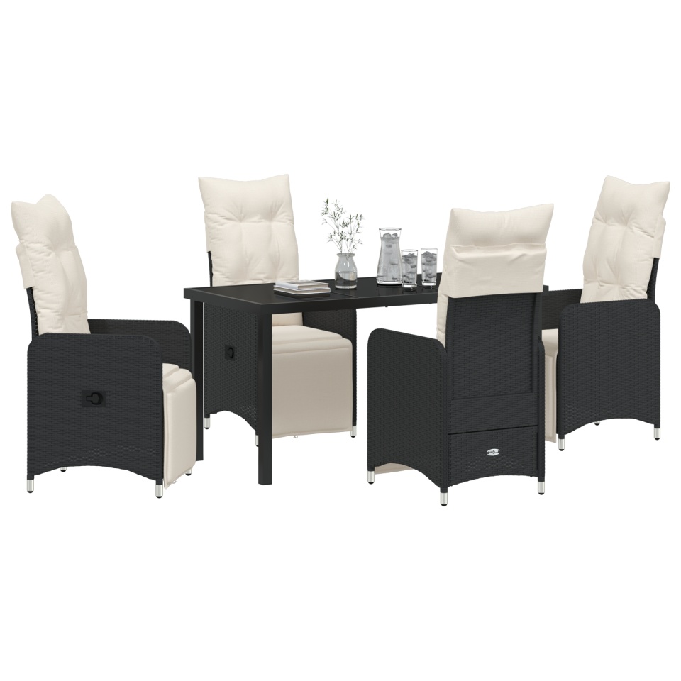 Set mobilier de grădină 5 piese cu perne negre din poliratan. - 2 | YEO