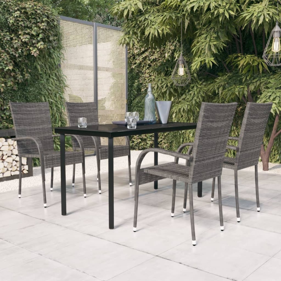 Set mobilier de grădină, 5 piese, gri și negru