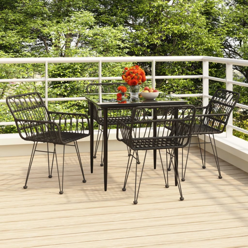 Set mobilier de grădină, 5 piese, negru, poliratan