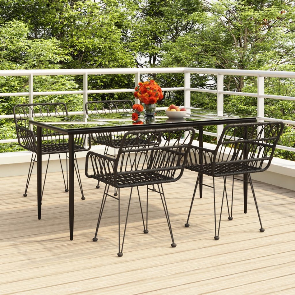Set mobilier de grădină, 5 piese, negru, poliratan
