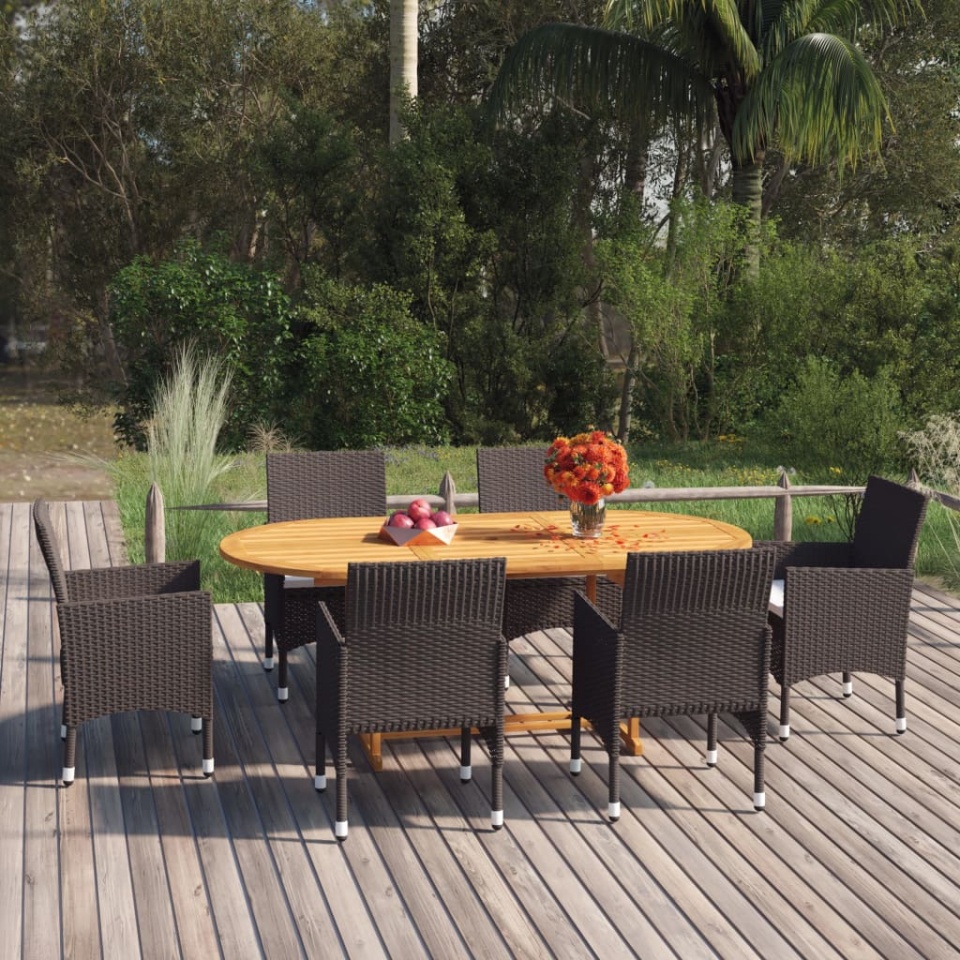 Set mobilier de grădină, 7 piese, maro, poliratan