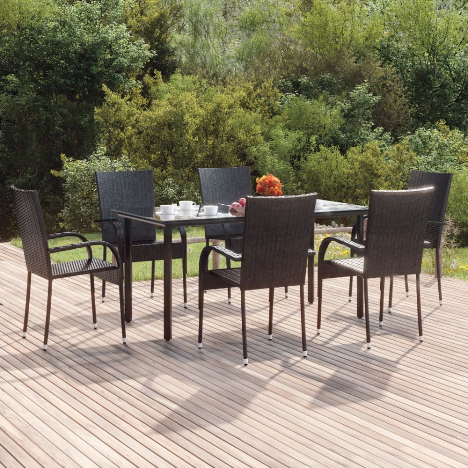 Set mobilier de grădină, 7 piese, negru, poliratan