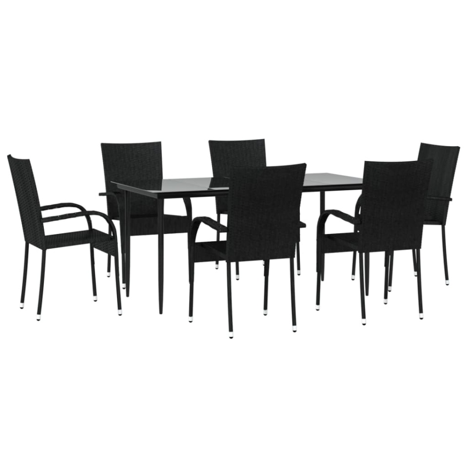 Set mobilier de grădină, 7 piese, negru, poliratan - 2 | YEO