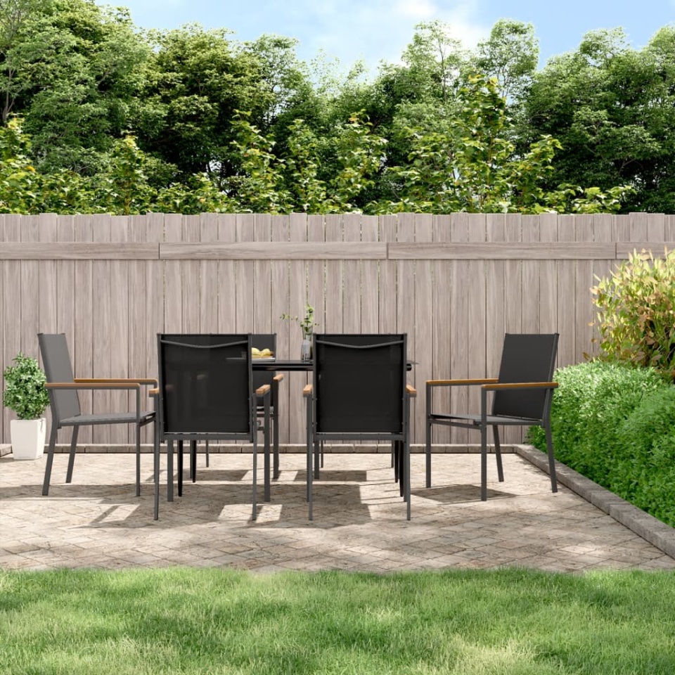 Set mobilier de grădină, 7 piese, negru, textilenă și oțel