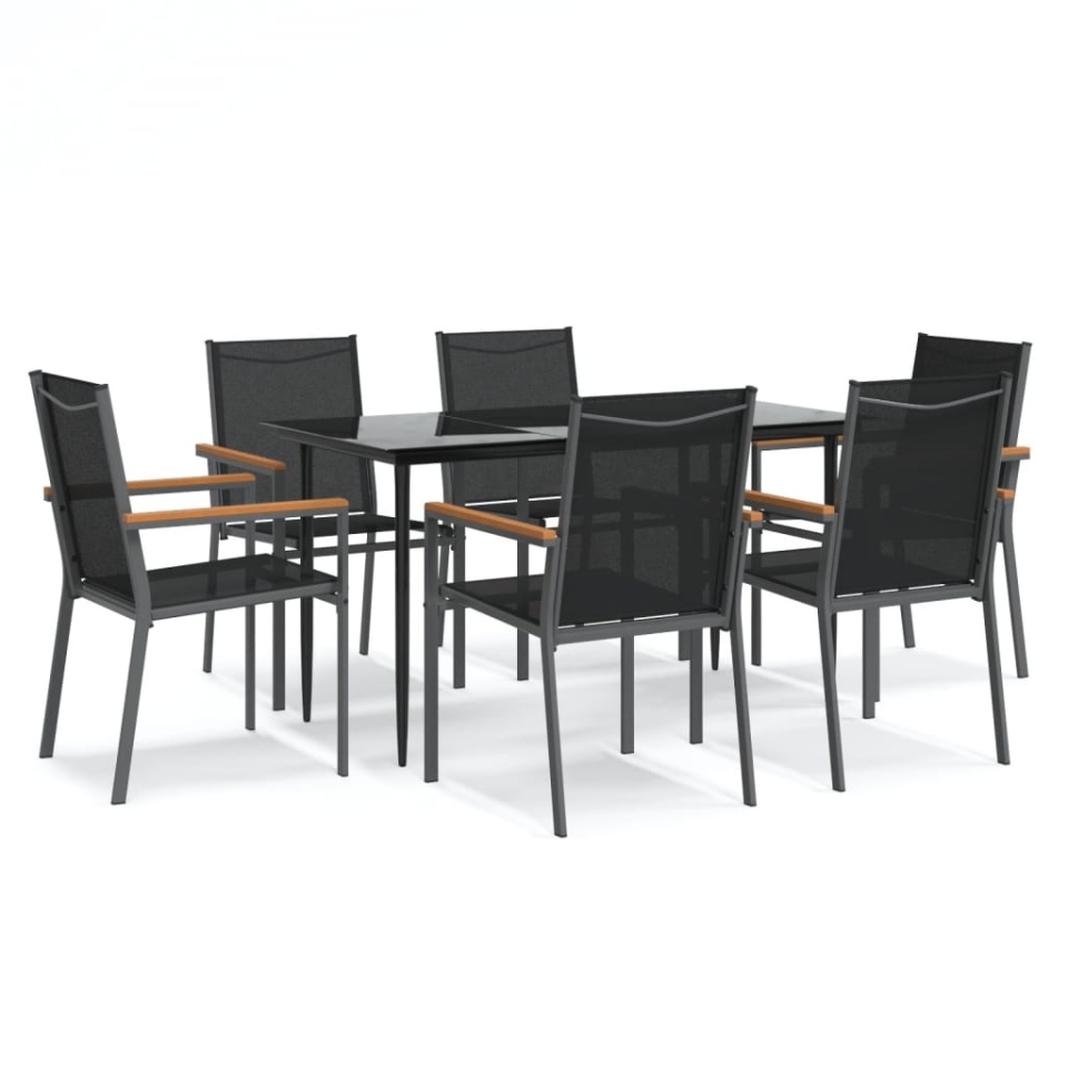 Set mobilier de grădină, 7 piese, negru, textilenă și oțel - 1 | YEO