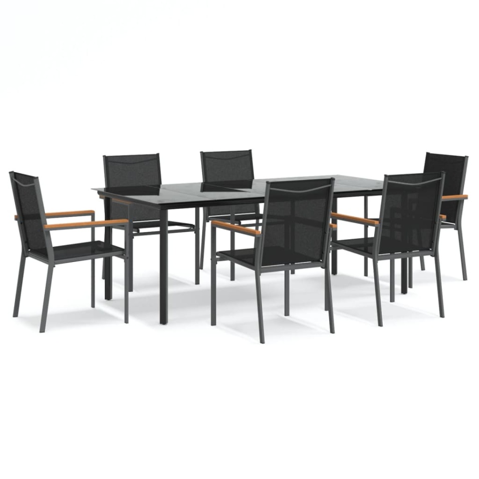 Set mobilier de grădină, 7 piese, negru, textilenă și oțel - 1 | YEO