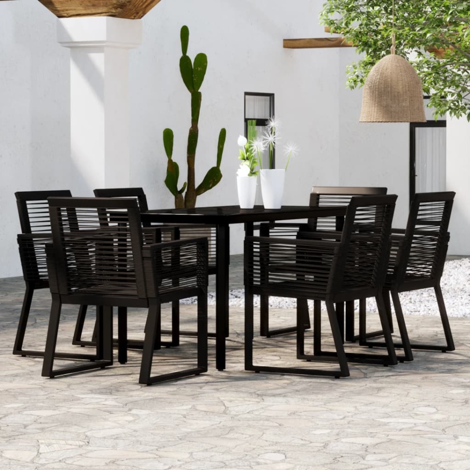Set mobilier de grădină, 7 piese, negru