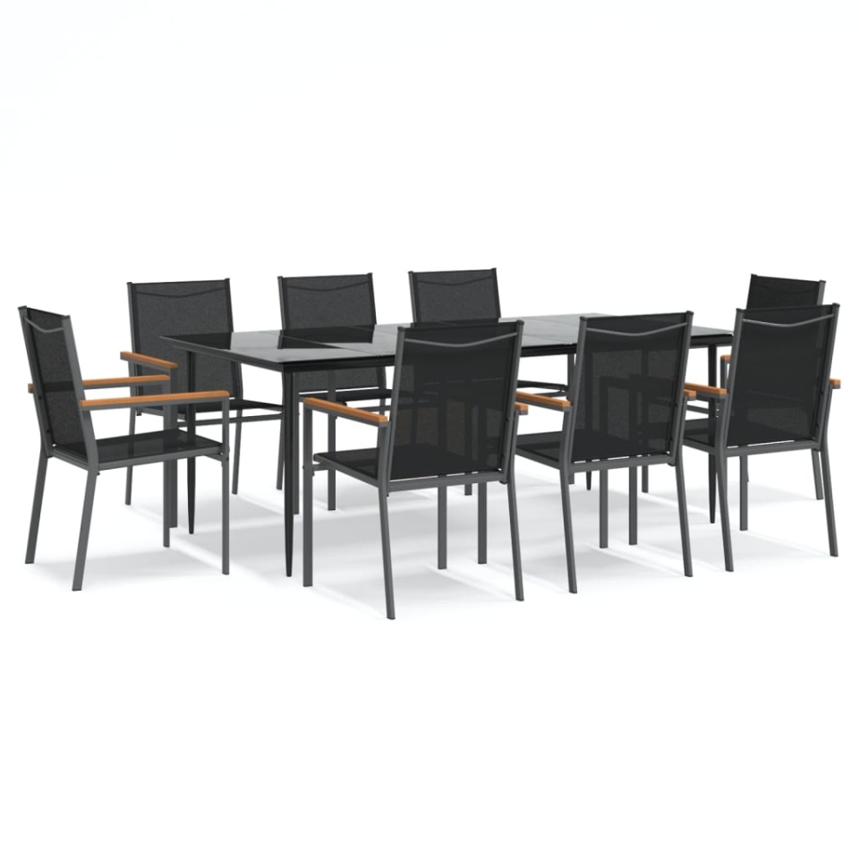 Set mobilier de grădină, 9 piese, negru, textilenă și oțel - 1 | YEO